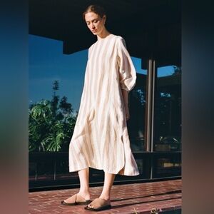 Everlane Cream and Tan Vertical-Stripe Maxi Dress NWT